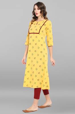 Janasya Yellow printed crepe ethnic-kurtis 3