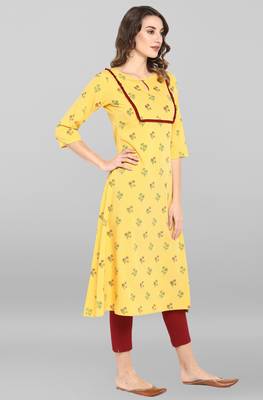 Janasya Yellow printed crepe ethnic-kurtis 4