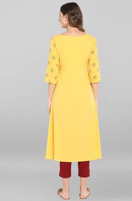 Janasya Yellow printed crepe ethnic-kurtis 5
