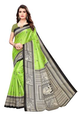 Green Printed Silk Saree With Blouse 1