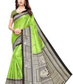 Green Printed Silk Saree With Blouse