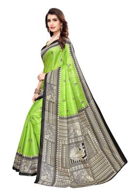 Green Printed Silk Saree With Blouse 2
