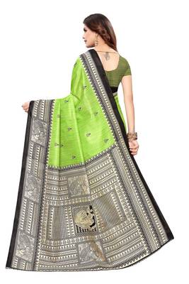 Green Printed Silk Saree With Blouse 3