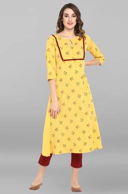 Janasya Yellow printed crepe ethnic-kurtis 1