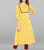 Janasya Yellow printed crepe ethnic-kurtis