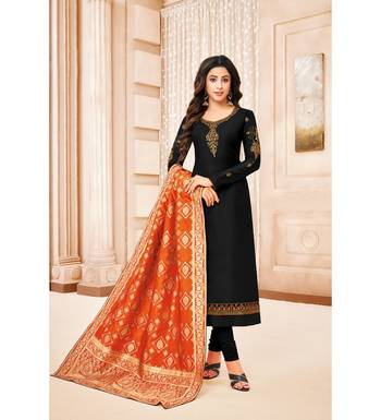 Black & Orange Cotton Jam Silk Women's Salwar Suit With Banarasi Dupatta 1