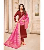 Maroon & Pink Cotton Jam Silk Women's Salwar Suit With Banarasi Dupatta