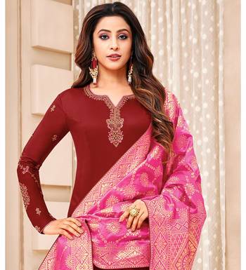 Maroon & Pink Cotton Jam Silk Women's Salwar Suit With Banarasi Dupatta 3
