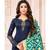 Navy Blue & Teal Cotton Jam Silk Women's Salwar Suit With Banarasi Dupatta