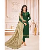 Green & Gold Cotton Jam Silk Women's Salwar Suit With Banarasi Dupatta