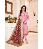 Pink & Maroon Cotton Jam Silk Women's Salwar Suit With Banarasi Dupatta