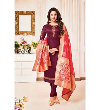 Magenta & Pink Cotton Jam Silk Women's Salwar Suit With Banarasi Dupatta 1