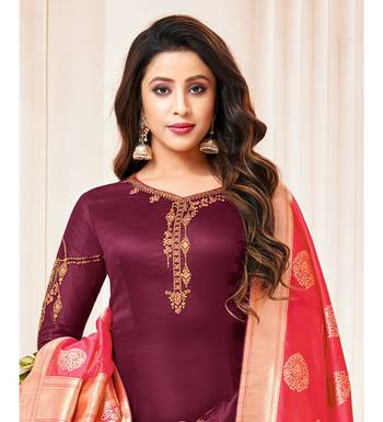 Magenta & Pink Cotton Jam Silk Women's Salwar Suit With Banarasi Dupatta 3
