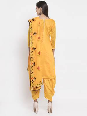 Yellow Chanderi Silk Women's Unstitched Phulkari Dress Material 2