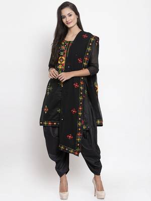 Black Chanderi Silk Women's Unstitched Phulkari Dress Material 1