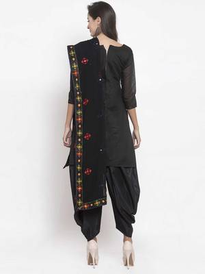 Black Chanderi Silk Women's Unstitched Phulkari Dress Material 2