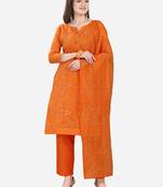 Orange Chanderi Silk Women's Unstitched Dress Material