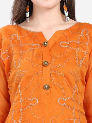 Orange Chanderi Silk Women's Unstitched Dress Material 4