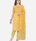 Yellow Chanderi Silk Women's Unstitched Dress Material