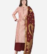 Peach & Maroon Jacquard Women's Unstitched Dress Material