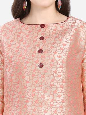 Peach & Maroon Jacquard Women's Unstitched Dress Material 4