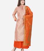 Peach & Orange Jacquard Women's Unstitched Dress Material