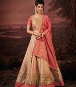 Light-peach embroidered silk semi stitched lehenga