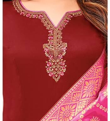 Maroon & Pink Cotton Jam Silk Women's Salwar Suit With Banarasi Dupatta 5