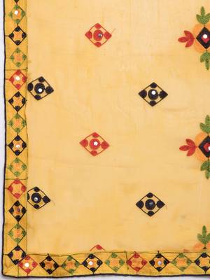 Yellow Chanderi Silk Women's Unstitched Phulkari Dress Material 5