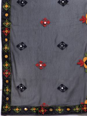 Black Chanderi Silk Women's Unstitched Phulkari Dress Material 5