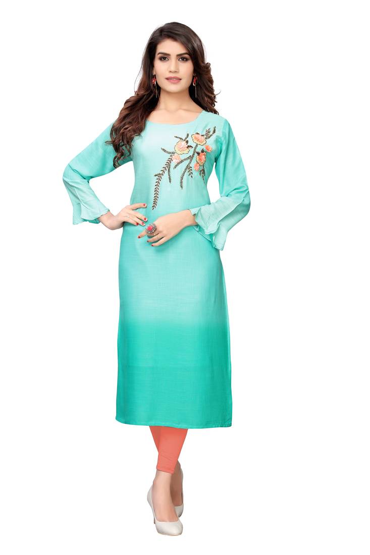 Lightblue embroidered silk ethnickurtis Vibhaa 3142993