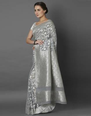 Grey woven viscose saree with blouse 2