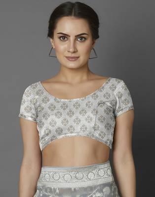 Grey woven viscose saree with blouse 4