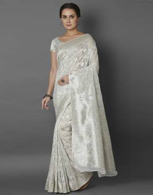 White woven viscose saree with blouse 1