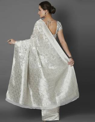 White woven viscose saree with blouse 3