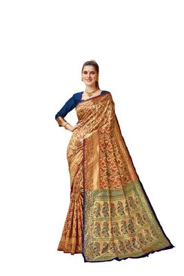 Maroon Woven Jacquard Saree With Blouse 1