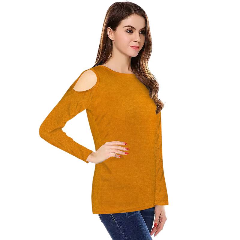 Yellow plain knit longtops Classic Enterprise 3143106
