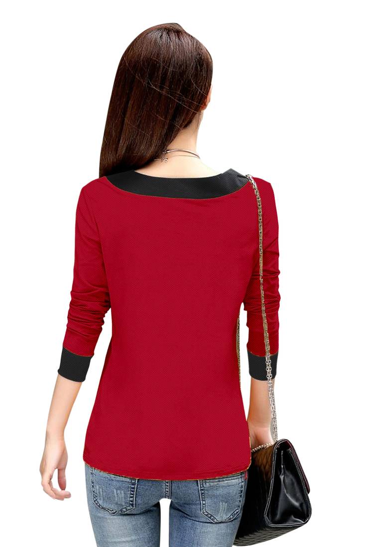 Red printed knit longtops Classic Enterprise 3143202