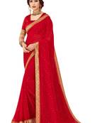   red embroidered georgette saree with blouse