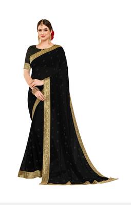Black embroidered georgette saree with blouse 1