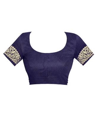 Navy Blue Woven Cotton Silk Saree With Blouse 4