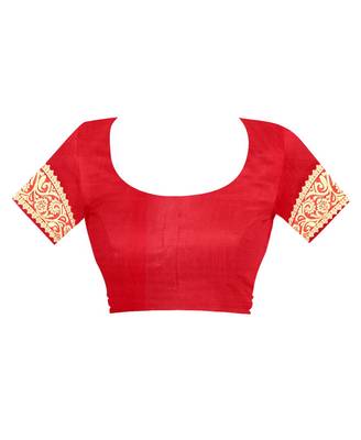 Red Woven Cotton Silk Saree With Blouse 4