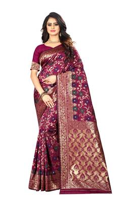 Wine Woven Cotton Silk Saree With Blouse 1