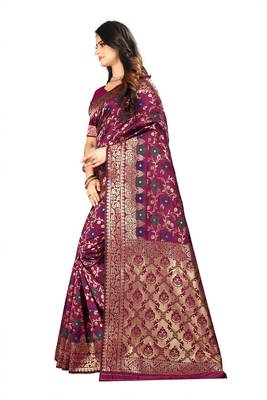 Wine Woven Cotton Silk Saree With Blouse 2