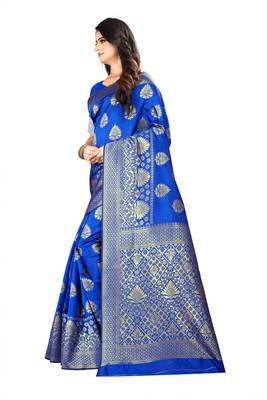 Royal Blue Woven Cotton Silk Saree With Blouse 2