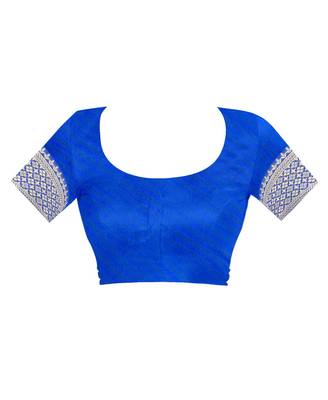 Royal Blue Woven Cotton Silk Saree With Blouse 4