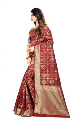 Maroon Woven Cotton Silk Saree With Blouse 2