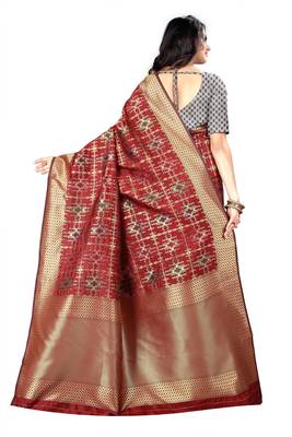 Maroon Woven Cotton Silk Saree With Blouse 3