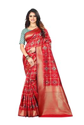 Red Woven Cotton Silk Saree With Blouse 1