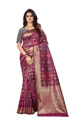 Wine Woven Cotton Silk Saree With Blouse 1
